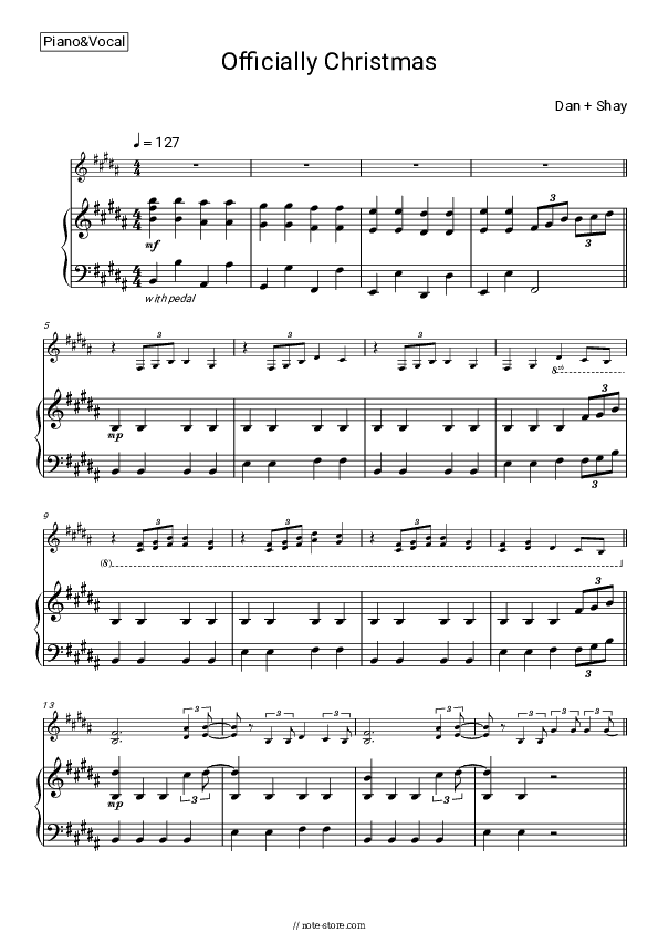 Officially Christmas - Dan + Shay Piano Sheet Music with the Voice part - Piano&Vocal