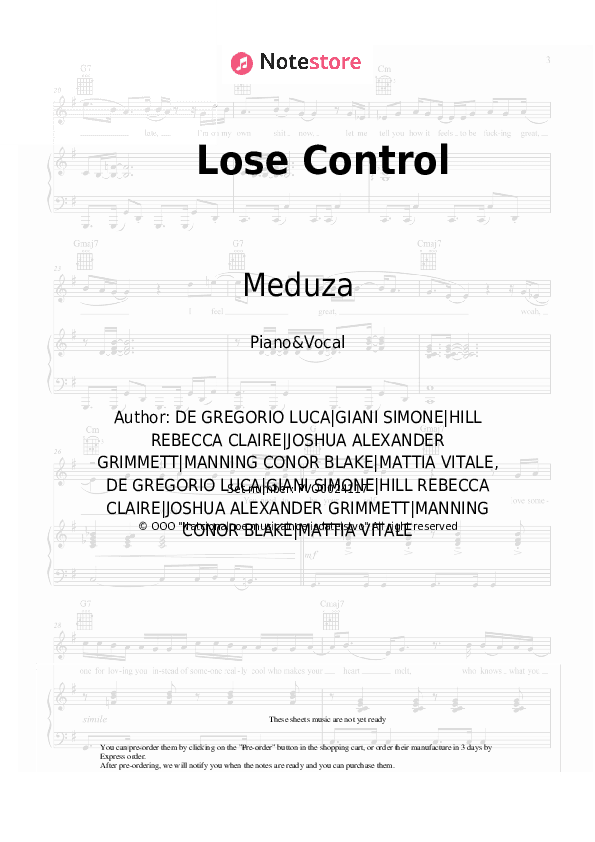 Lose Control - Meduza, Becky Hill, Goodboys Piano Sheet Music with the Voice part - Piano&Vocal