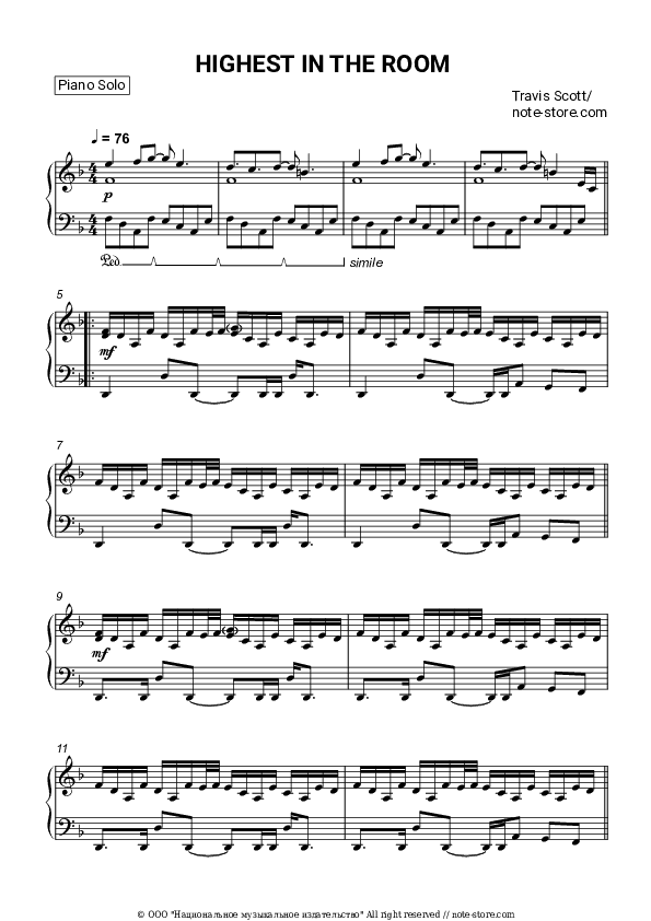 Highest In The Room - Travis Scott Piano Sheet Music - Piano.Solo