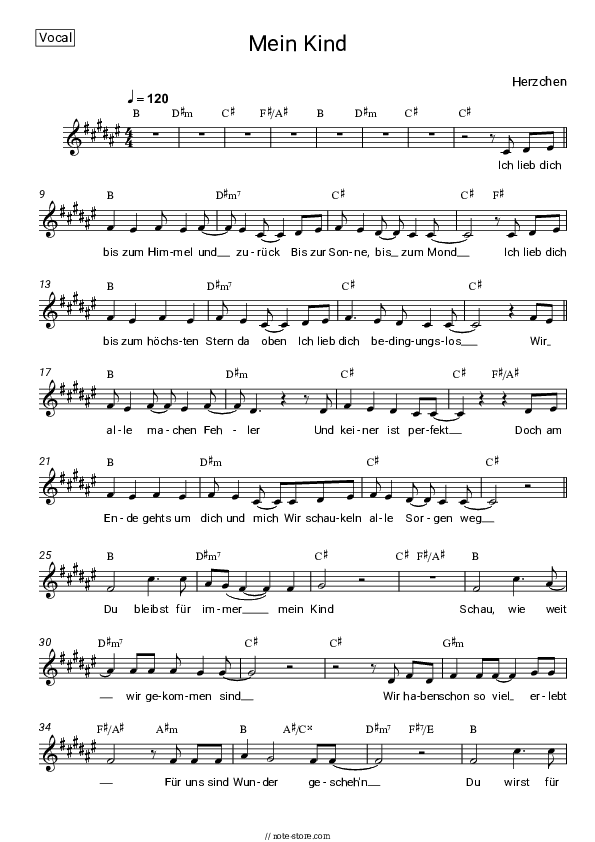 Mein Kind - Herzchen Vocal Sheet Music - Vocal