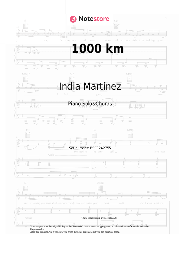 1000 km - India Martinez Piano Sheet Music and Chords - Piano.Solo&Chords