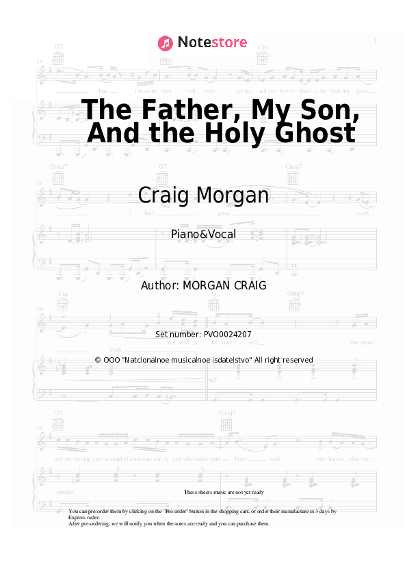 The Father, My Son, And the Holy Ghost - Craig Morgan Piano Sheet Music with the Voice part - Piano&Vocal