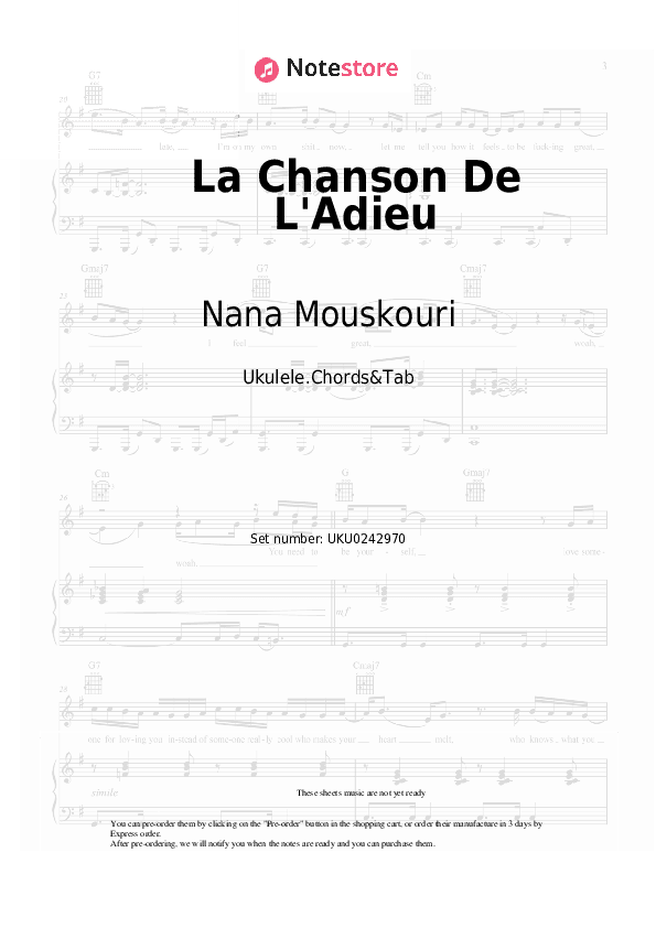 La Chanson De L'Adieu - Nana Mouskouri Ukulele Sheet Music - Ukulele.Chords&Tab