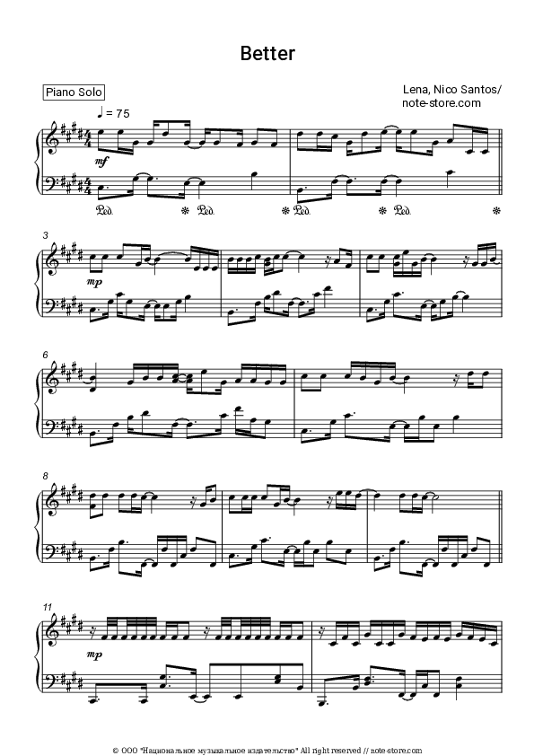 Better - Lena, Nico Santos Piano Sheet Music - Piano.Solo