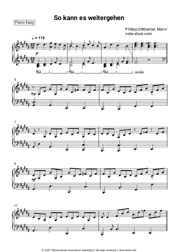 So kann es weitergehen - Philipp Dittberner, Marv Piano Sheet Music Easy - Piano.Easy