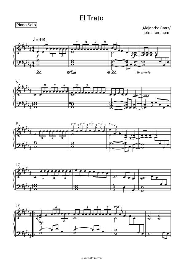 El Trato - Alejandro Sanz Piano Sheet Music - Piano.Solo
