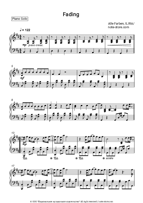 Fading - Alle Farben, ILIRA Piano Sheet Music - Piano.Solo