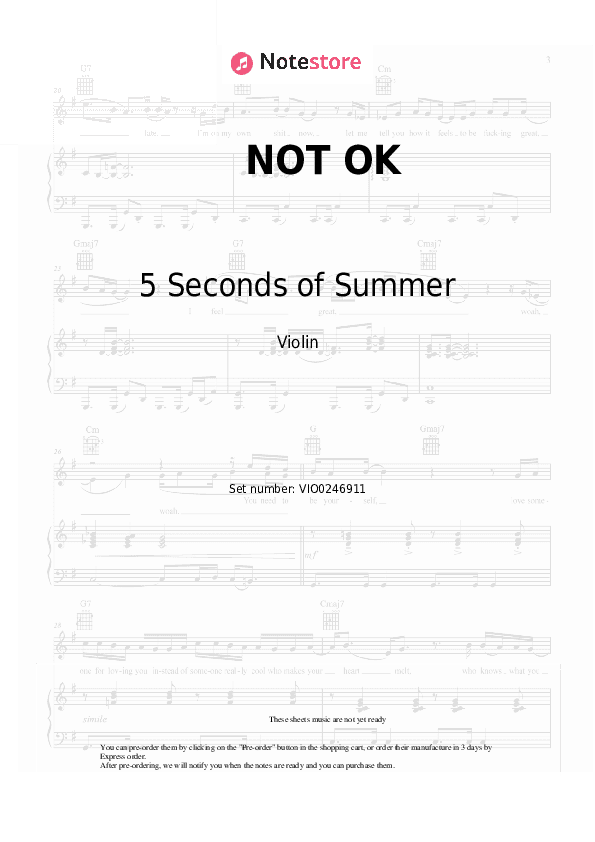 NOT OK - 5 Seconds of Summer Violin Sheet Music - Violin