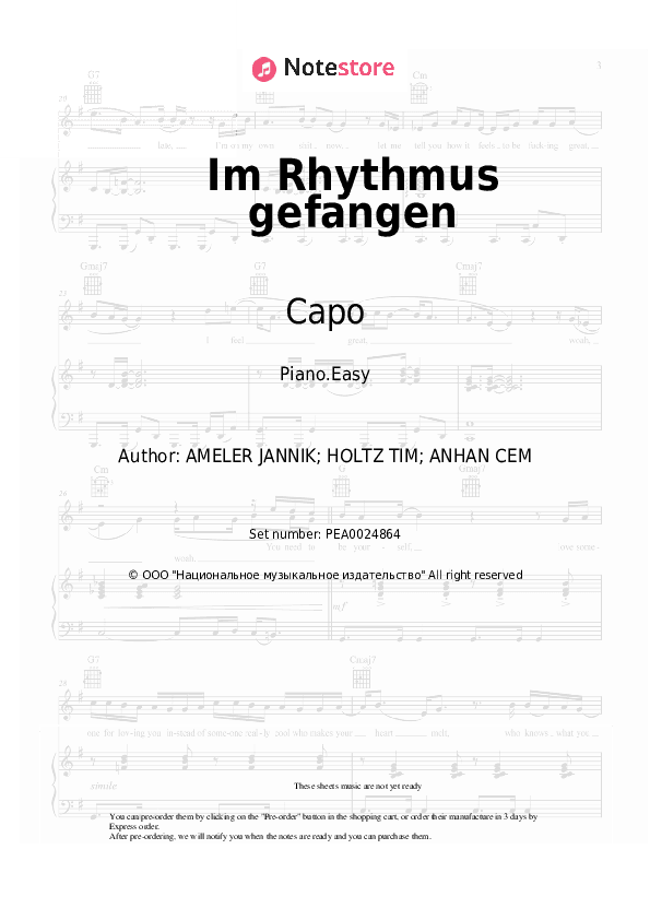 Im Rhythmus gefangen - Capo Piano Sheet Music Easy - Piano.Easy