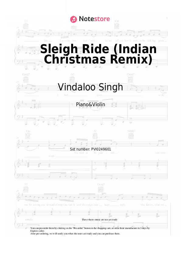 Sleigh Ride (Indian Christmas Remix) - Vindaloo Singh Piano Sheet Music and Violin - Piano&Violin