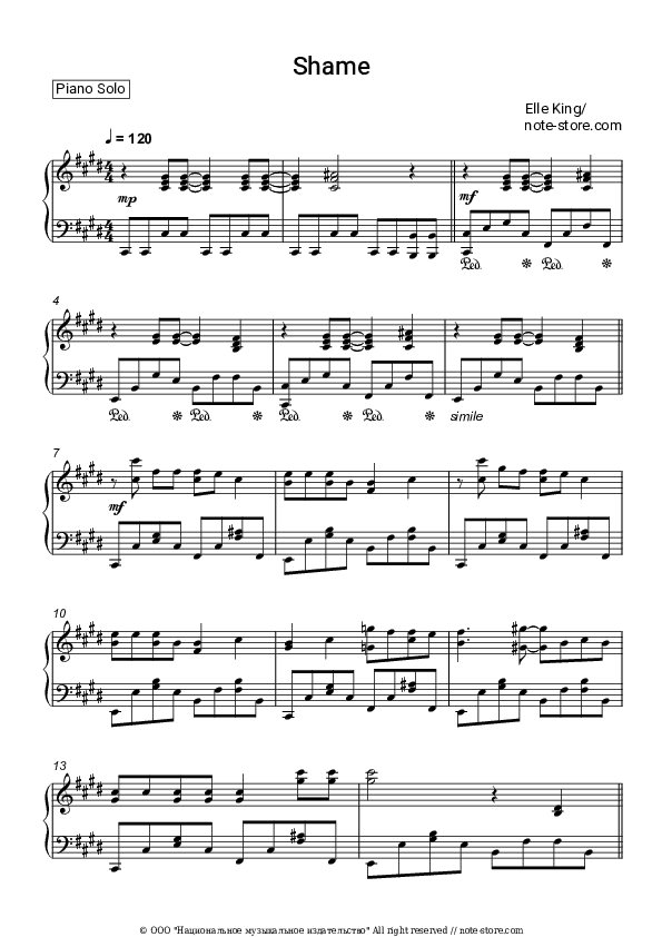 Shame - Elle King Piano Sheet Music - Piano.Solo