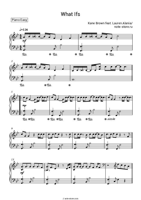 What Ifs - Kane Brown, Lauren Alaina Piano Sheet Music Easy - Piano.Easy