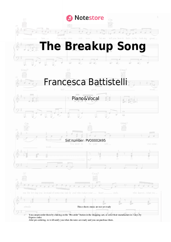The Breakup Song - Francesca Battistelli Piano Sheet Music with the Voice part - Piano&Vocal