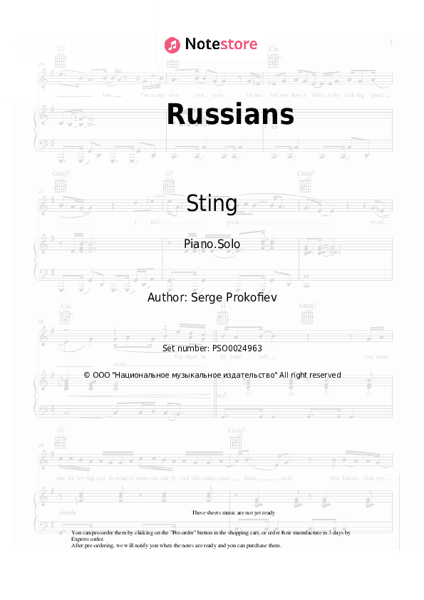 Russians - Sting Piano Sheet Music - Piano.Solo