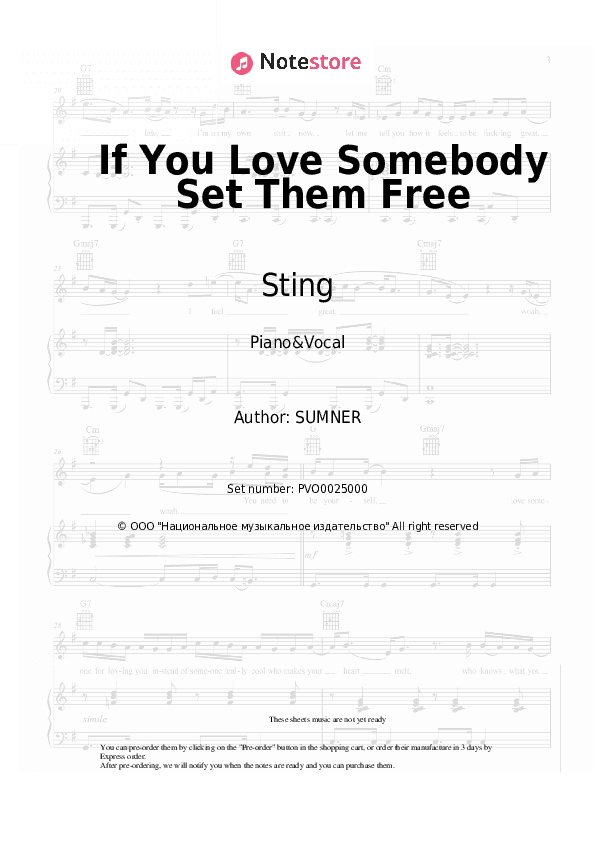 If You Love Somebody Set Them Free - Sting Piano Sheet Music with the Voice part - Piano&Vocal