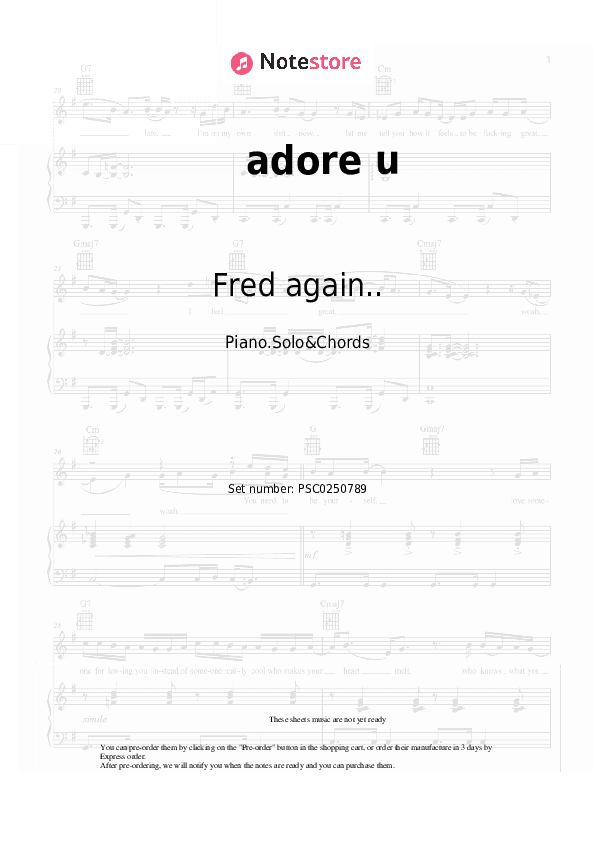 adore u - Fred again.., Obongjayar Piano Sheet Music and Chords - Piano.Solo&Chords