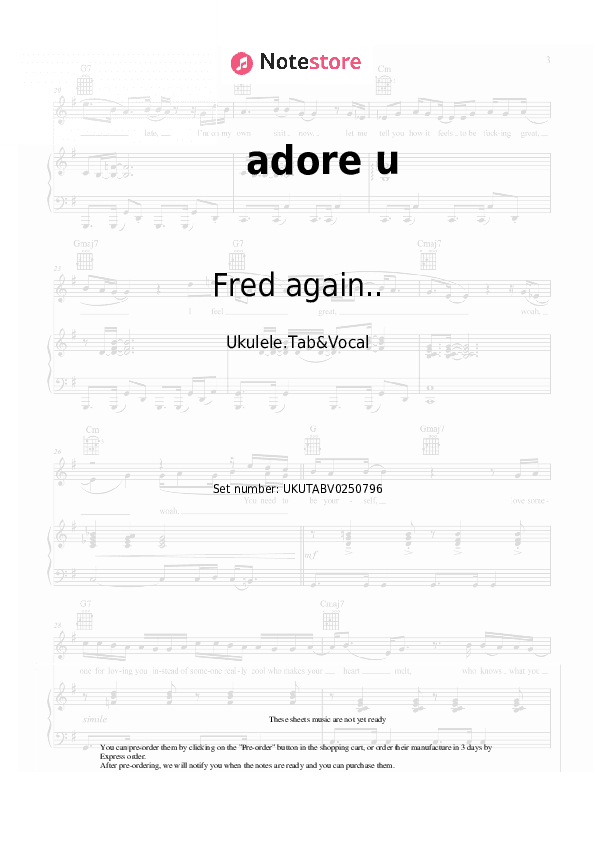 adore u - Fred again.., Obongjayar Sheet Music - Ukulele.Tab&Vocal
