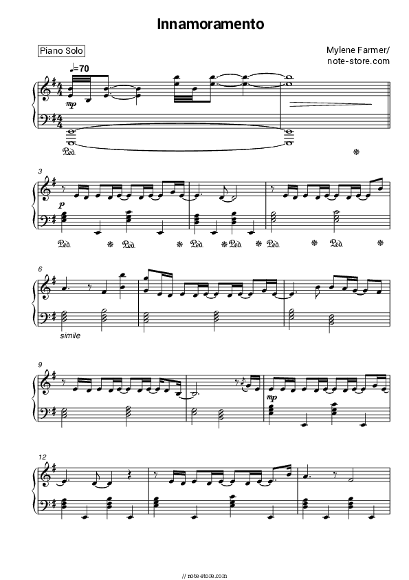 Innamoramento - Mylène Farmer Piano Sheet Music - Piano.Solo