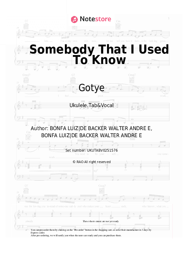 Somebody That I Used To Know - Gotye, Kimbra Sheet Music - Ukulele.Tab&Vocal