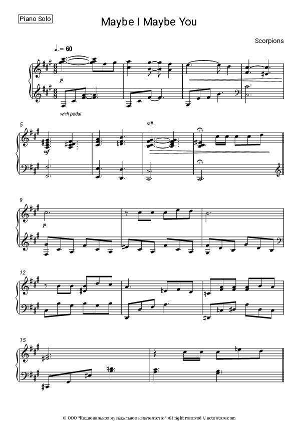 Maybe I Maybe You - Scorpions Piano Sheet Music - Piano.Solo