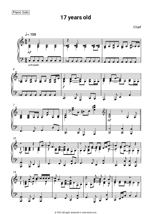 17 лет - Chaif Piano Sheet Music - Piano.Solo