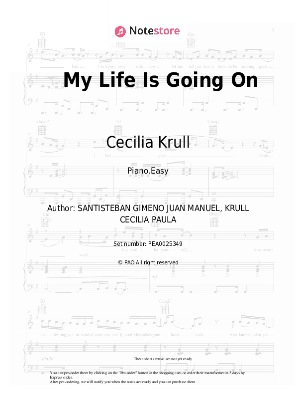 My Life Is Going On - Cecilia Krull Piano Sheet Music Easy - Piano.Easy