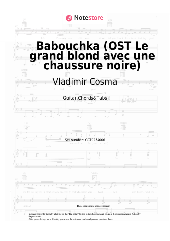 Babouchka (OST Le grand blond avec une chaussure noire) - Vladimir Cosma, Gheorghe Zamfir Chords and Tabs - Guitar.Chords&Tabs
