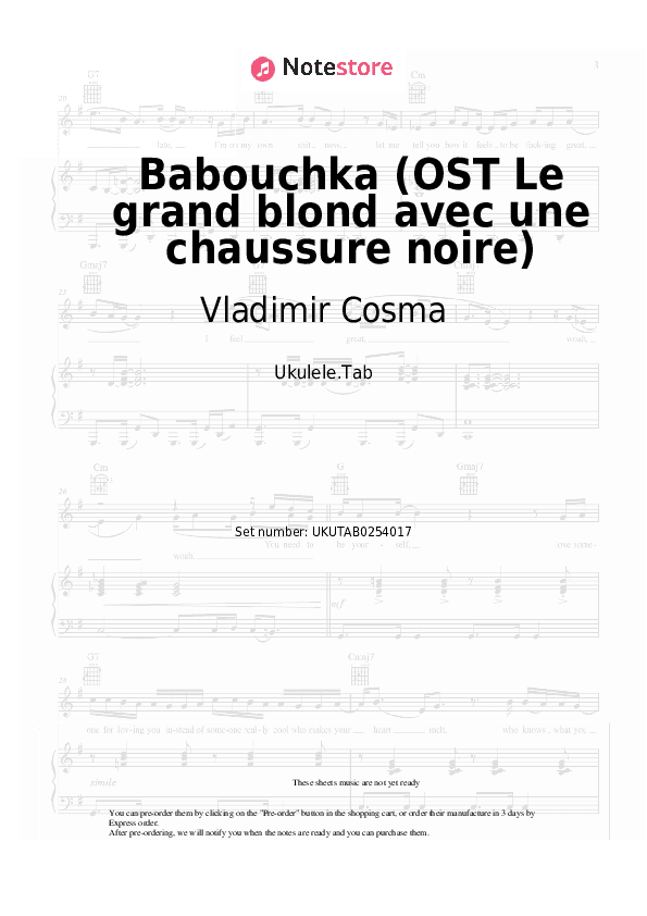 Babouchka (OST Le grand blond avec une chaussure noire) - Vladimir Cosma, Gheorghe Zamfir Sheet Music - Ukulele.Tab