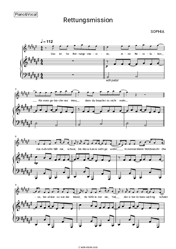 Rettungsmission - SOPHIA Piano Sheet Music with the Voice part - Piano&Vocal