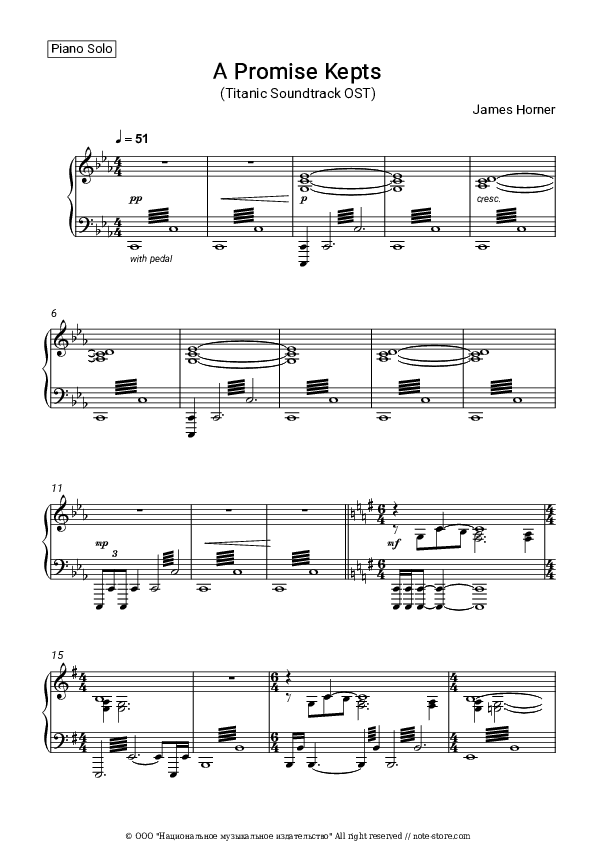 A Promise Kept (Titanic Soundtrack OST) - James Horner Piano Sheet Music - Piano.Solo