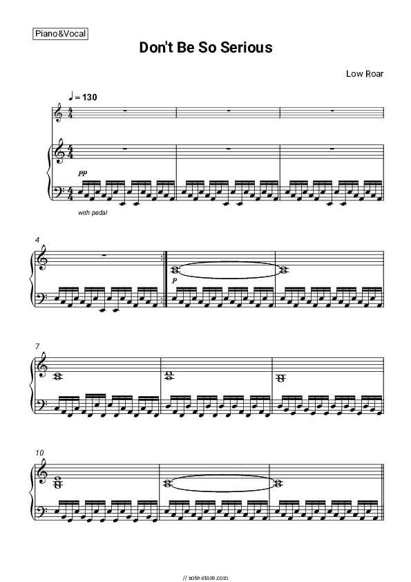 Don't Be So Serious - Low Roar Piano Sheet Music with the Voice part - Piano&Vocal