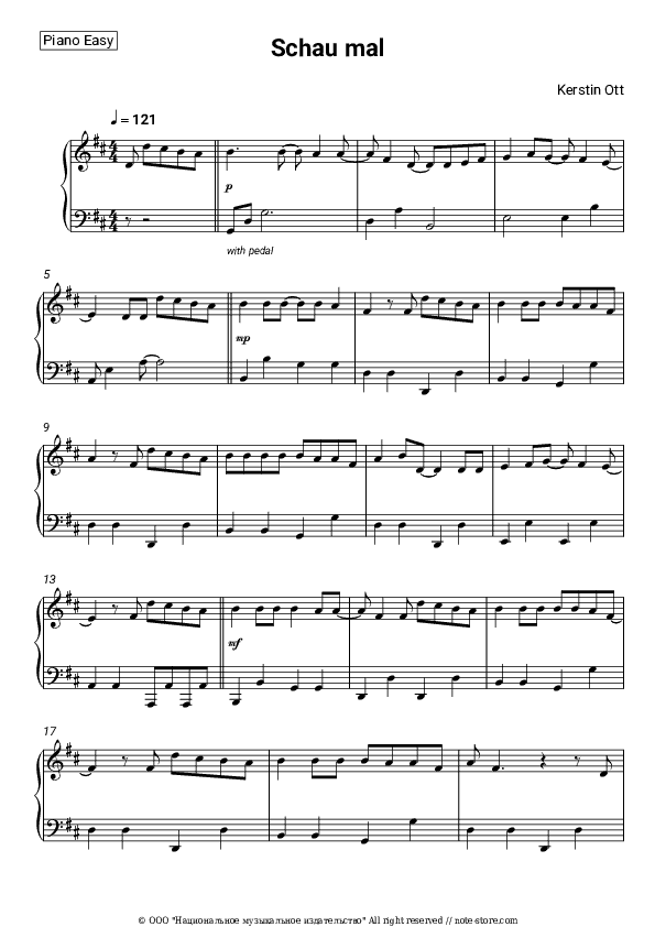 Schau mal - Kerstin Ott Piano Sheet Music Easy - Piano.Easy