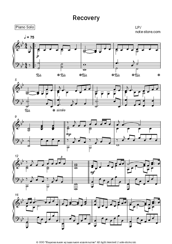 Recovery - LP Piano Sheet Music - Piano.Solo