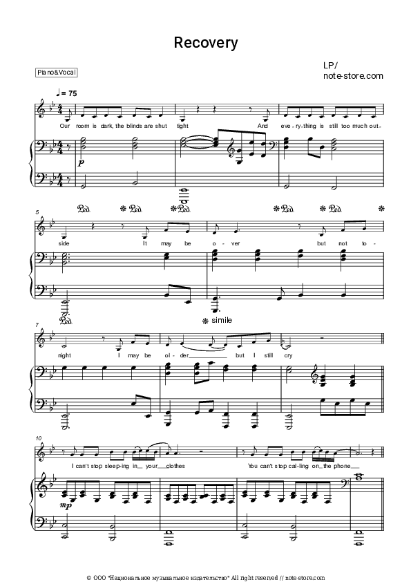 Recovery - LP Piano Sheet Music with the Voice part - Piano&Vocal