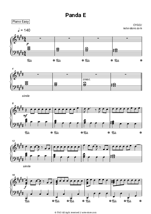 Panda E - CYGO Piano Sheet Music Easy - Piano.Easy