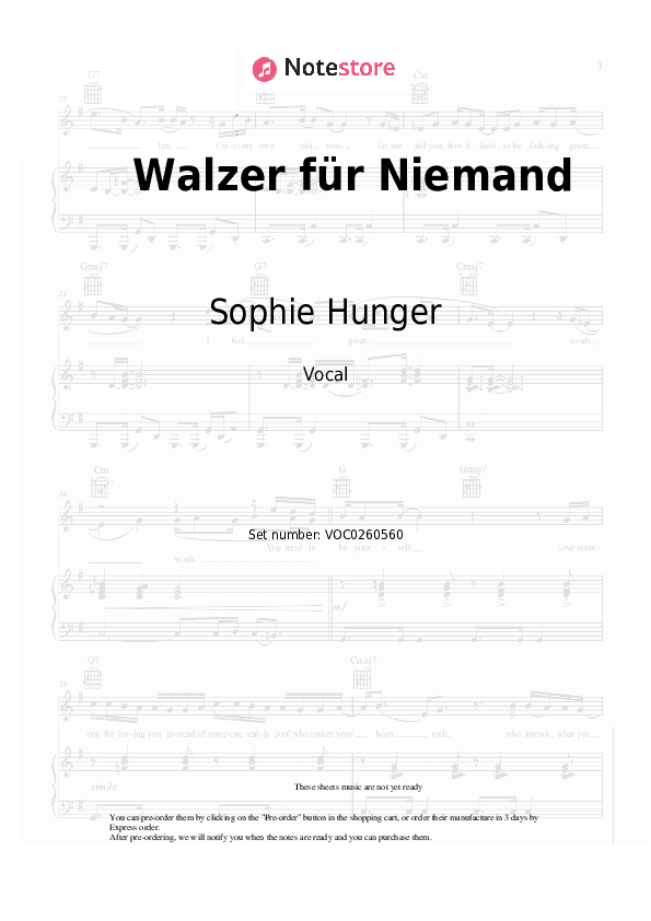 Walzer für Niemand - Sophie Hunger Vocal Sheet Music - Vocal