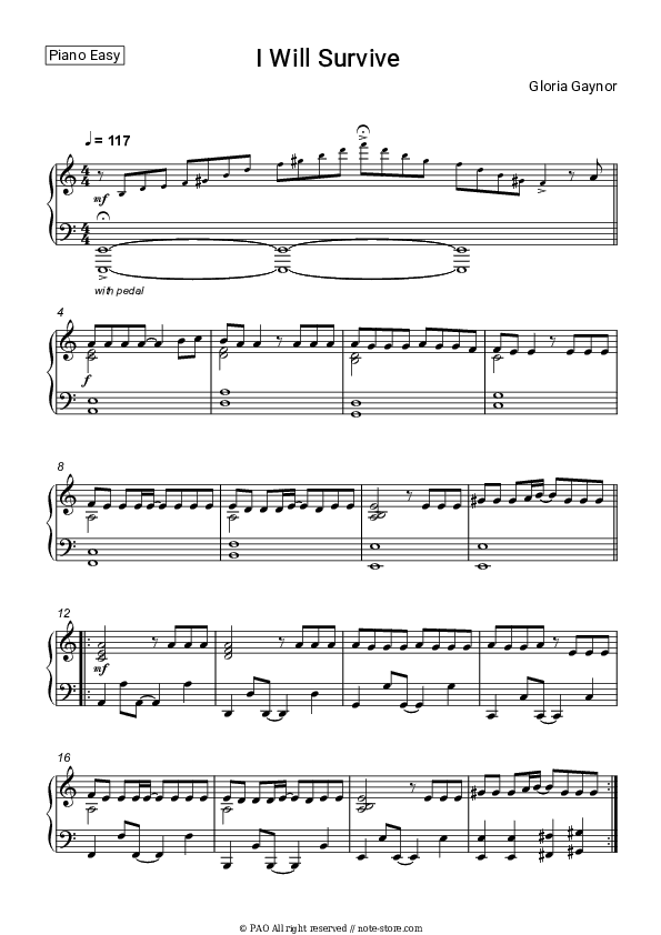 I Will Survive - Gloria Gaynor Piano Sheet Music Easy - Piano.Easy