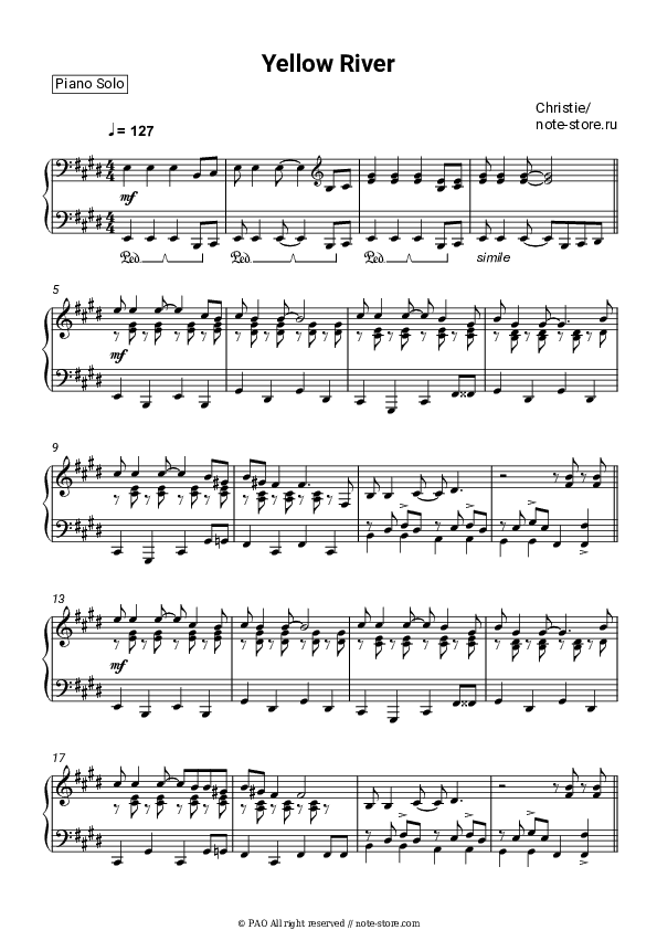 Yellow River - Christie Piano Sheet Music - Piano.Solo