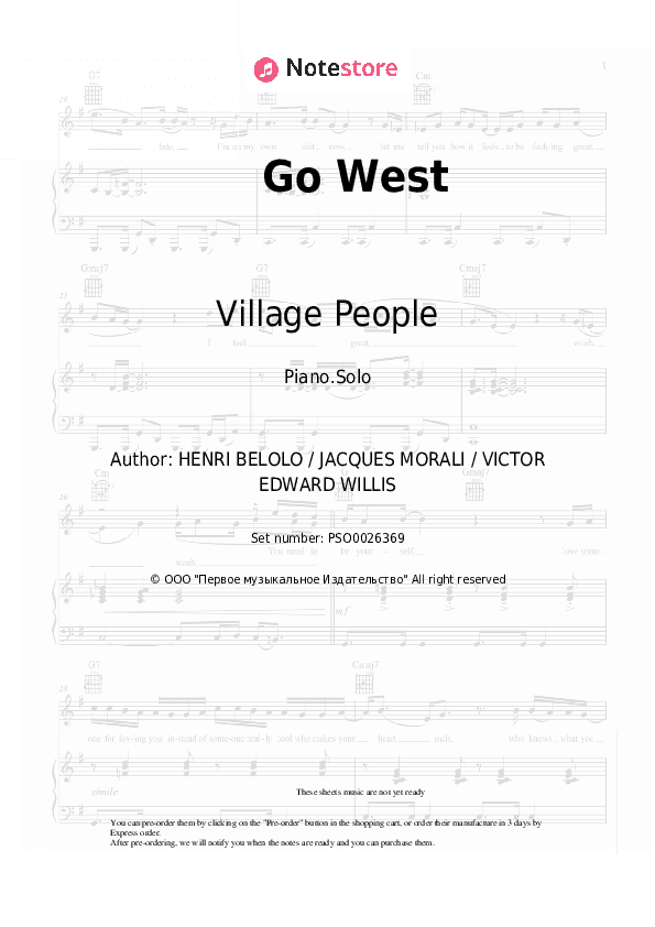 Go West - Village People Piano Sheet Music - Piano.Solo