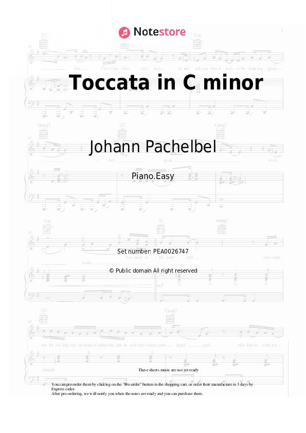 Toccata in C minor - Johann Pachelbel Piano Sheet Music Easy - Piano.Easy