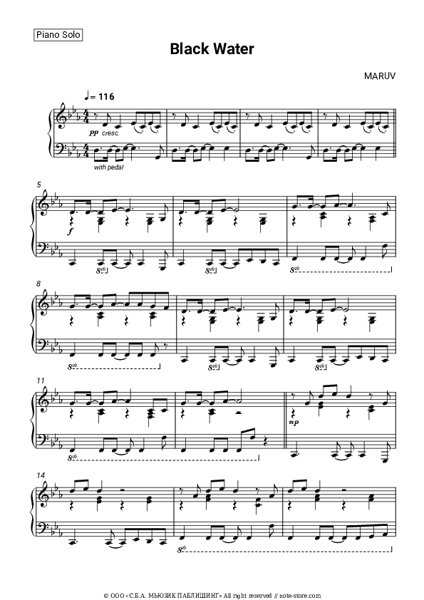 Black Water - MARUV Piano Sheet Music - Piano.Solo
