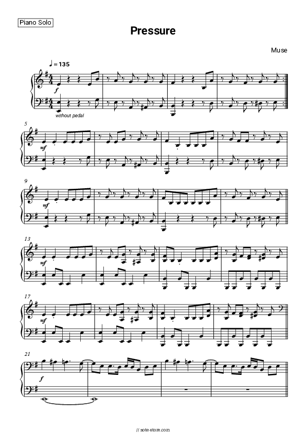 Pressure - Muse Piano Sheet Music - Piano.Solo