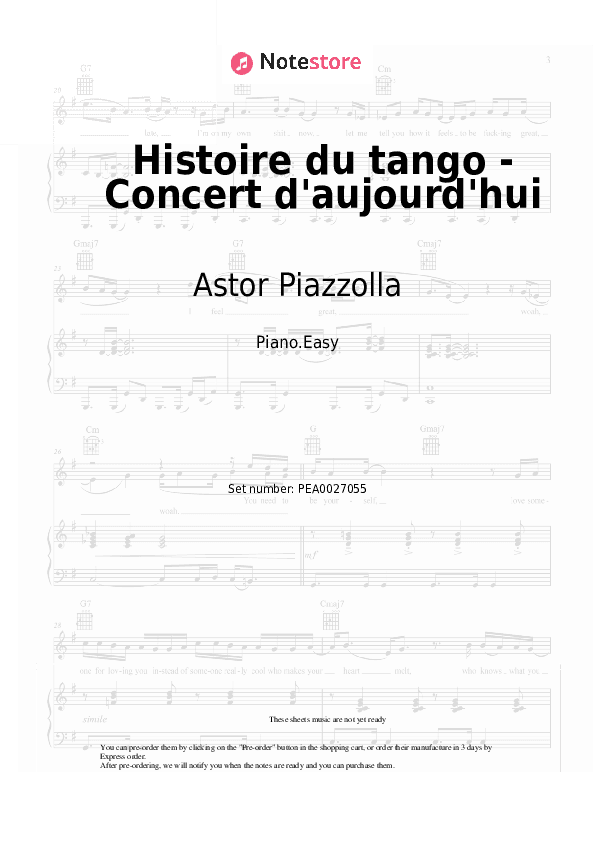 Histoire du tango - Concert d'aujourd'hui - Astor Piazzolla Piano Sheet Music Easy - Piano.Easy