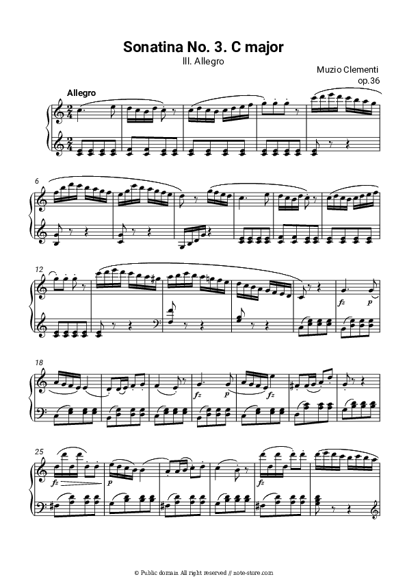 Sonatina Op. 36, No. 3 in C major: lll. Allegro - Muzio Clementi Piano Sheet Music - Piano.Solo