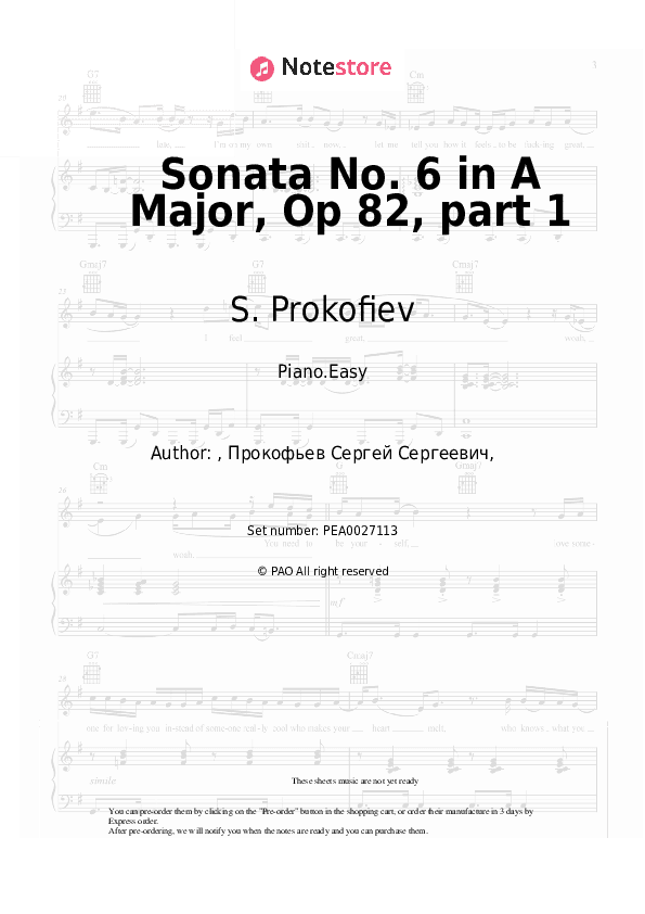Sonata No. 6 in A Major, Op 82, part 1 - S. Prokofiev Piano Sheet Music Easy - Piano.Easy