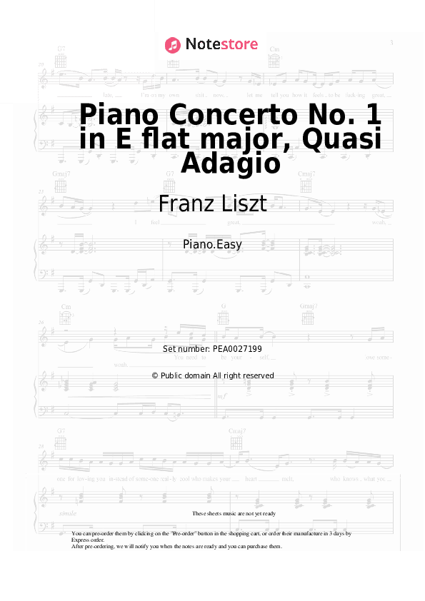 Piano Concerto No. 1 in E flat major, Quasi Adagio - Franz Liszt Piano Sheet Music Easy - Piano.Easy