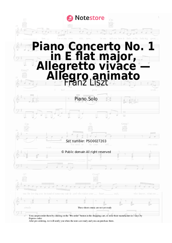 Piano Concerto No. 1 in E flat major, Allegretto vivace — Allegro animato - Franz Liszt Piano Sheet Music - Piano.Solo