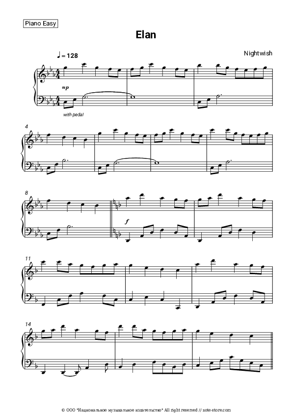 Elan - Nightwish Piano Sheet Music Easy - Piano.Easy