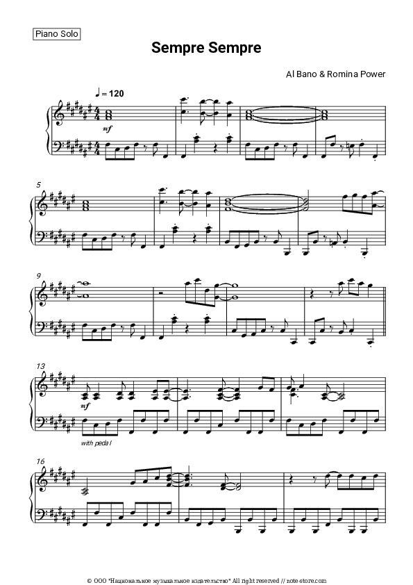 Sempre sempre (Siempre siempre) - Al Bano & Romina Power Piano Sheet Music - Piano.Solo