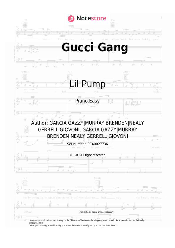 Gucci Gang - Lil Pump Piano Sheet Music Easy - Piano.Easy